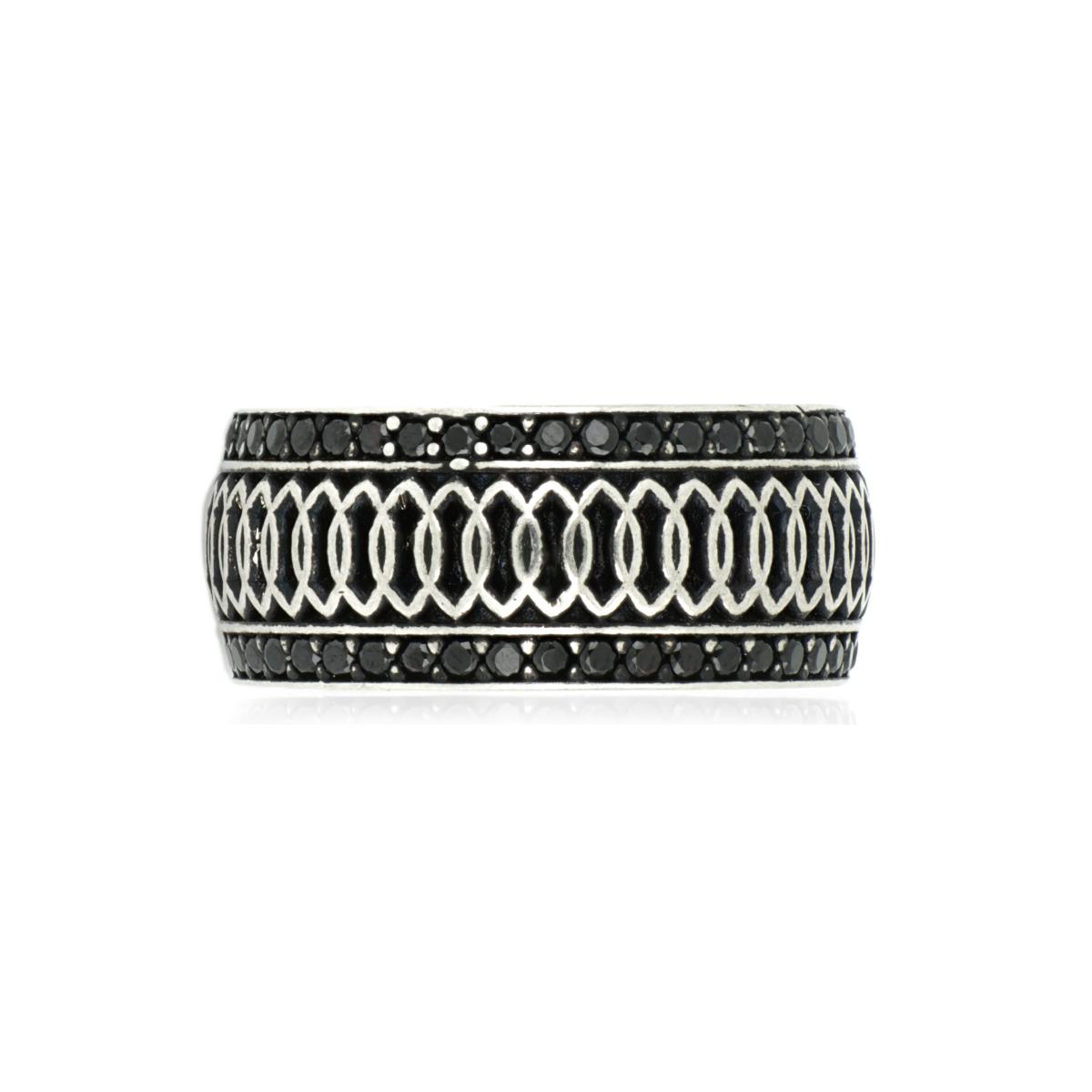 Anello-uomo-in-Argento-brunito-palladio-e-oro-nero-con-texture-losangata-e-pietre-ZAU006NE22-LM-1
