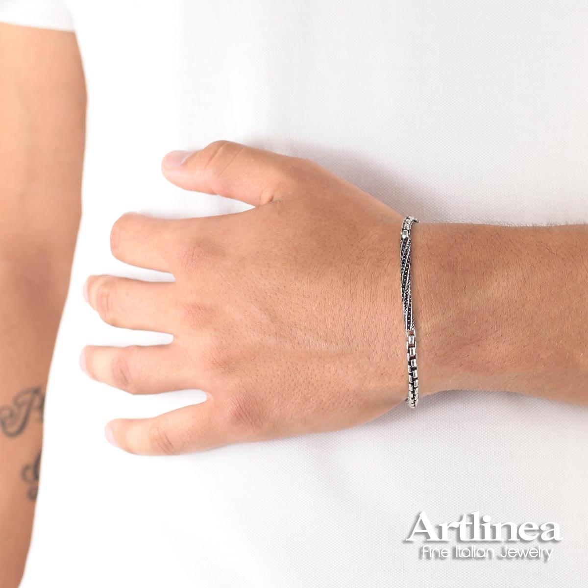 Bracciale-uomo-in-argento-brunito-palladio-e-oro-nero-con-diamante-e-targa-spirale-con-pietre-ZBU033DNE-LM (1)