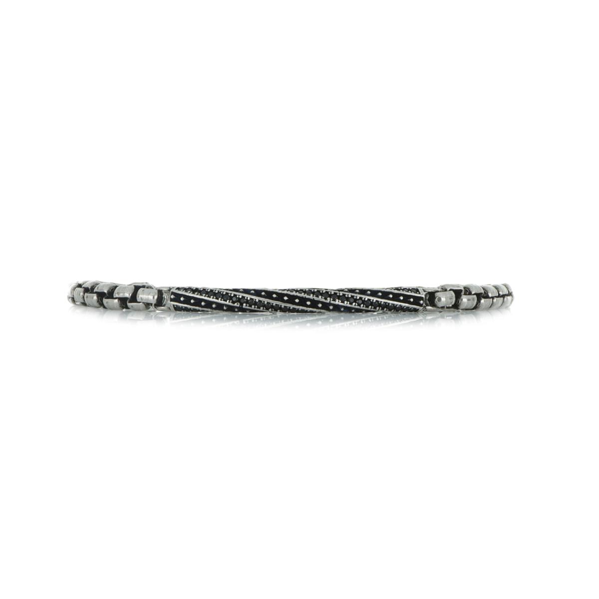 Bracciale-uomo-in-argento-brunito-palladio-e-oro-nero-con-diamante-e-targa-spirale-con-pietre-ZBU033DNE-LM-1