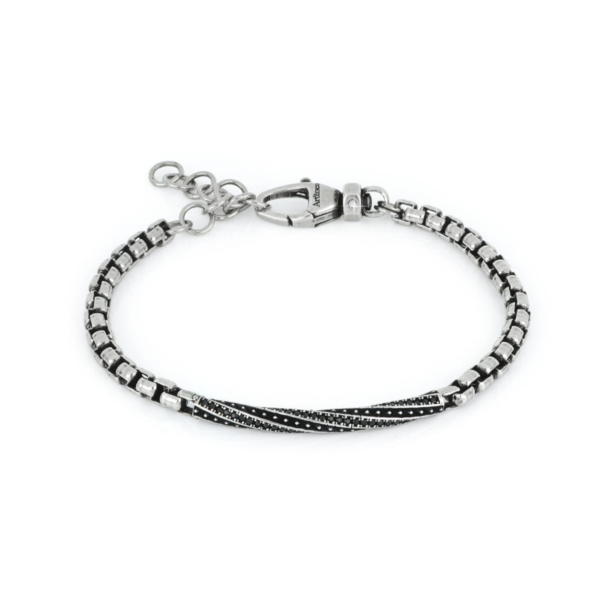 Bracciale-uomo-in-argento-brunito-palladio-e-oro-nero-con-diamante-e-targa-spirale-con-pietre-ZBU033DNE-LM
