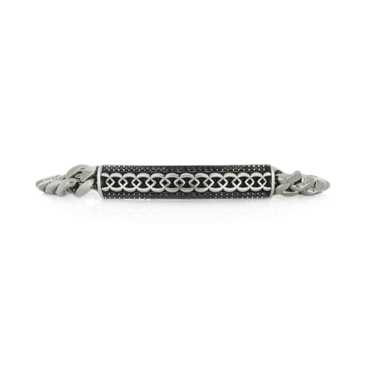 Bracciale-uomo-in-argento-brunito-palladio-e-oro-nero-con-diamante-e-targa-decorata-ZBU001DNE-LM-1