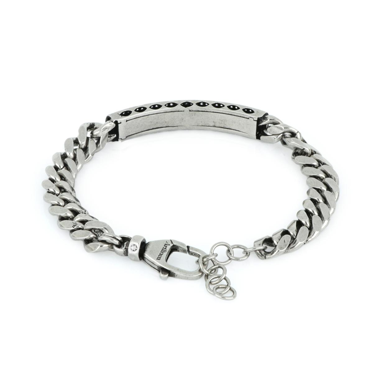 Bracciale-uomo-in-argento-brunito-palladio-e-oro-nero-con-diamante-e-targa-decorata-ZBU001DNE-LM-2